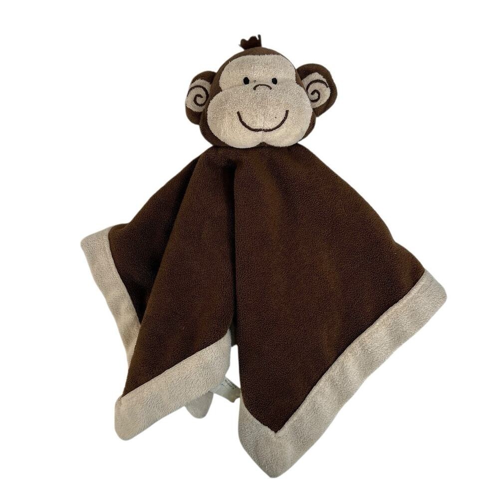TIDDLIWINKS Monkey Lovey Plush Security Blanket Brown Cream Embroidered‎ Stuffed
